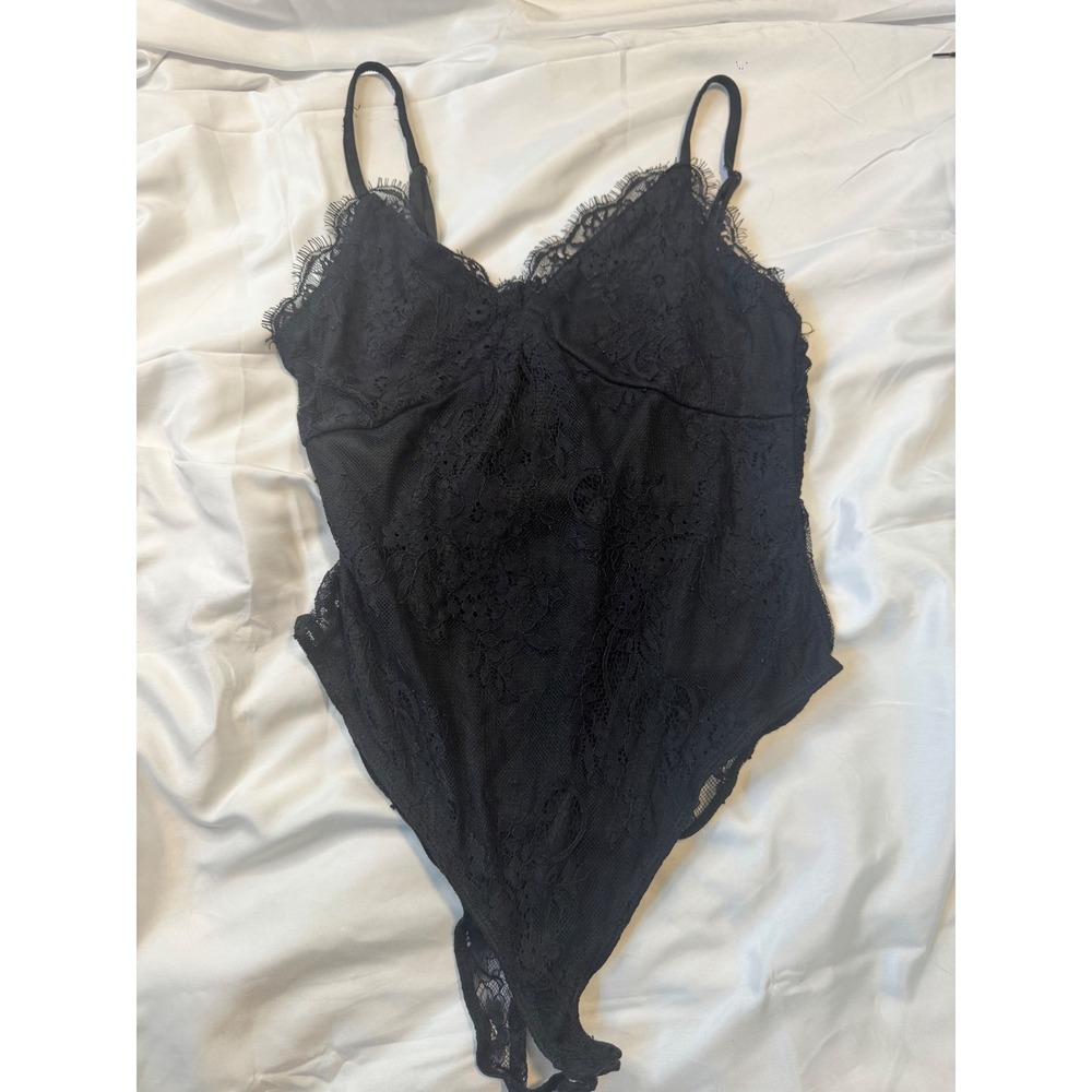 mi ami - Black Lace Bodysuit Sheer Floral Mesh Lingerie Y2K Medium - Picture 1 of 4